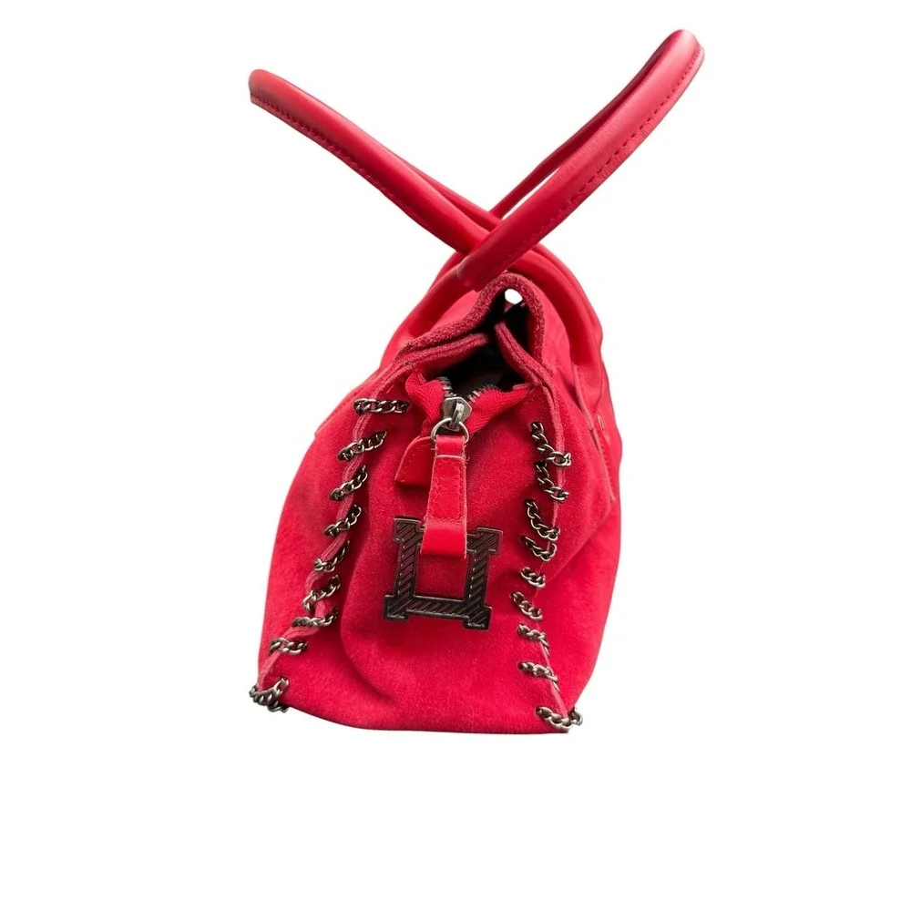 Laura Biagiotti‎ Satchel Bag Womens Medium Red Good Vintage Suede Chain